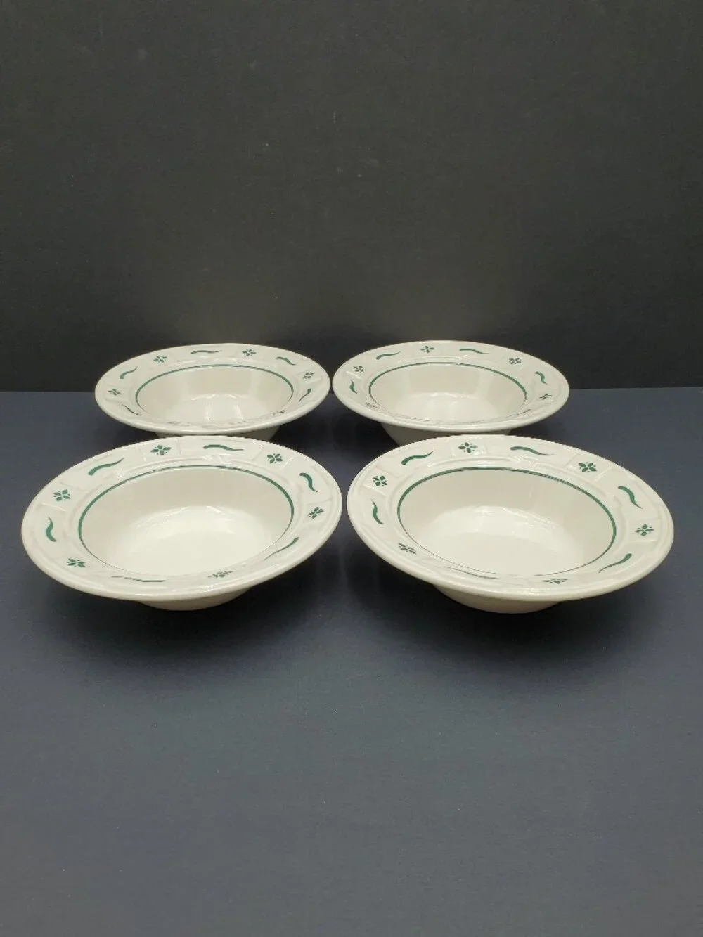 Longaberger Woven Traditions Heritage Green Dessert Bowls Rim Fruit Berry Bowls